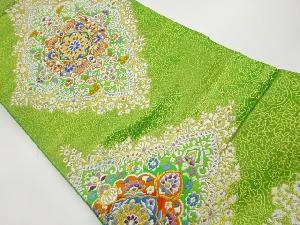 変わり華文に草花・菱模様織出し袋帯